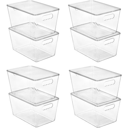 Vtopmart 8 Pack Clear Stackable Storage Bins with Lids, Large Plastic Containers with Handle for Pantry Organization and Storage,Perfect for Kitchen, Fridge, Cabinet, Bathroom Organizer