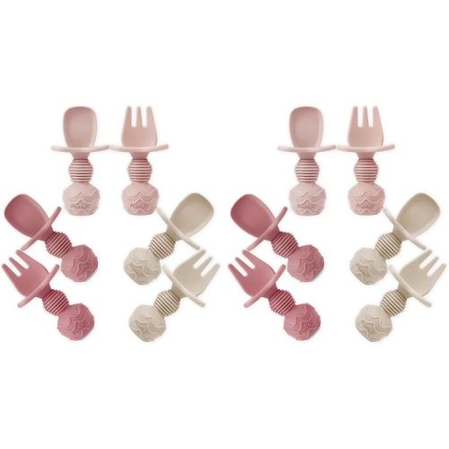 PandaEar 12 Pack Silicone Baby Spoons and Fork Feeding Set- Anti-Choke First Self Feeding Utensils for Baby Led Weaning Ages 3 Months -Pink