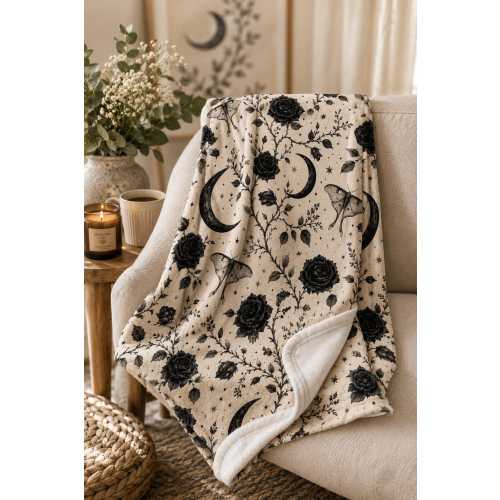 Luna Moth Baby Blanket, Moon Nursery Decor, Gothic Nursery Blanket, Alternative Baby Gift, Celestial Baby Swaddle, Dark Floral Nursery
