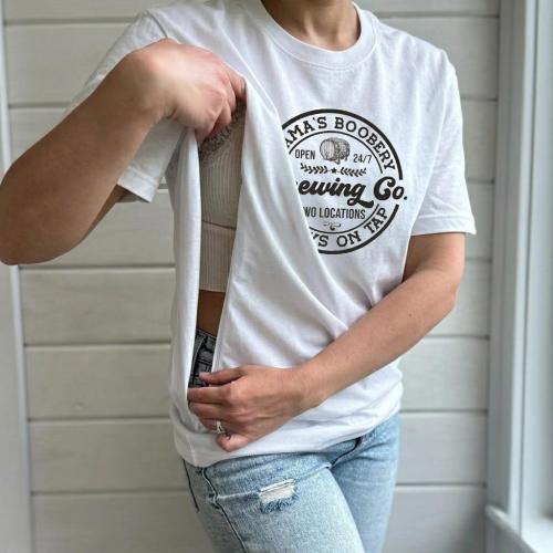 Mama's Boobery Brewing Co Nursing Shirt, Funny Breastfeeding T-shirt w/ Zippers, Meaningful Mother's Day Gift, 100% Cotton, Gift for New Mom