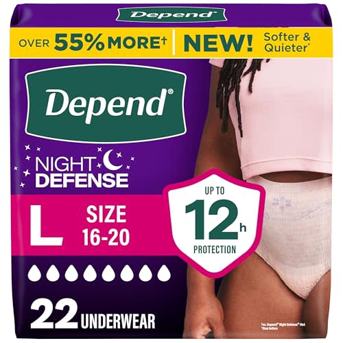 Depend Night Defense Adult Diapers for Women, Large, 22 Count