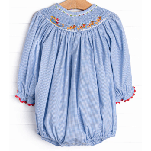 St. Nick's Sleigh Smocked Bubble, Blue