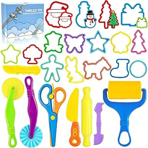 Playdough Tool Set, 24 Pcs Dough Tools Sets for Kids Ages 4-8, Dough Accessories Includes Cutters Roller, Rolling Pins, Safety Scissors, Plastic Knife, Plastic Rollers