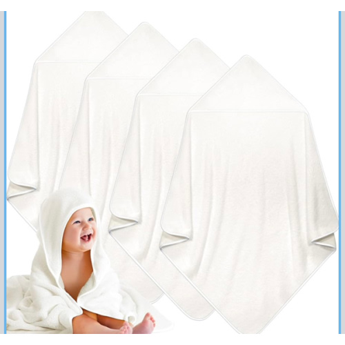 Reginary 4 Pack Baby Hooded Towels Coral Fleece Baby Bath Towels 30 x 30 Inch Soft Absorbent Hooded Bath Blanket for Newborn Toddler Infant Boy Girl Shower Gift Supplies (White)