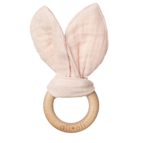 Crinkle Bunny Ears Wooden Teether