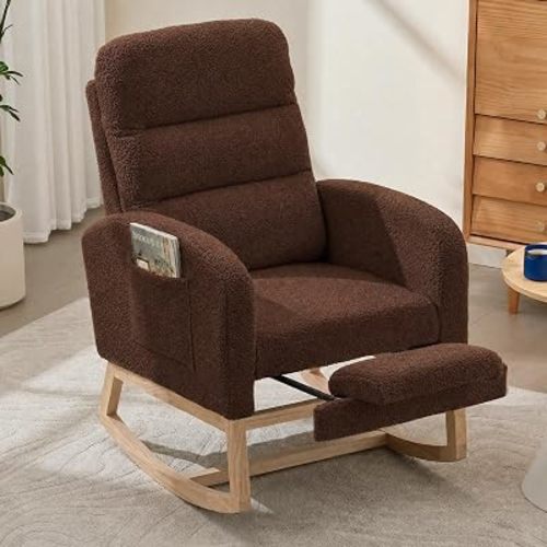 Garvee Nursery Rocking Chair with Footrest, Glider Rocker Chair, Brown