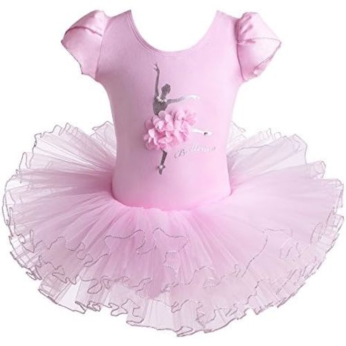 BAOHULU Leotard for Girls Ballet Dance Short Sleeve Full Tulle Tutu Skirted Dress Ballerina Costumes