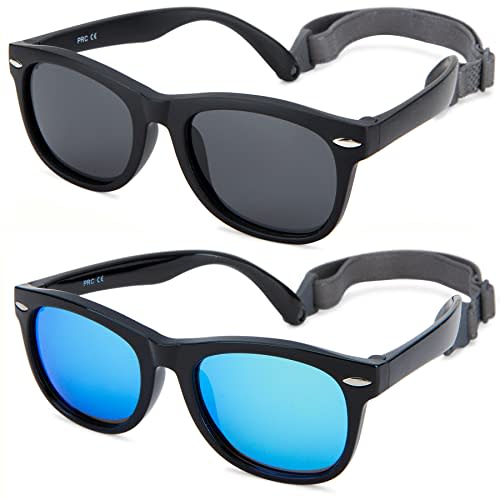 Hycredi Flexible Polarized Baby Sunglasses with Strap for Newborn Infant Boys Girls Age 0-24 Months，100% UV Protection