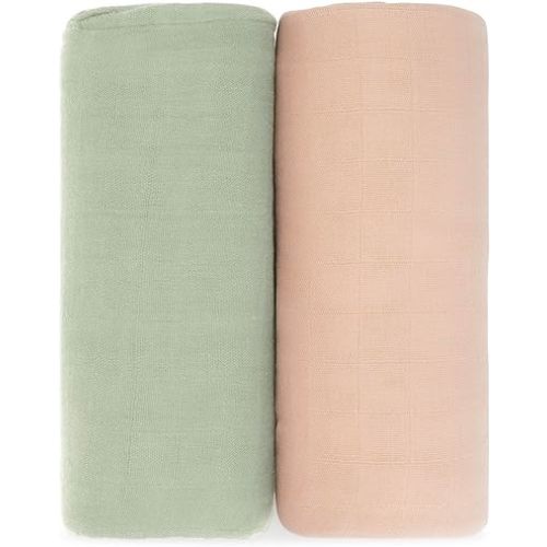 Comfy Cubs Muslin Swaddle Blankets Pack of 2 - 47 x 47 Inch Soft Cotton Baby Blanket Set, Large Multipurpose Wraps for Newborns - Self-Soothing Swaddles for Newborns - Sage & Blush