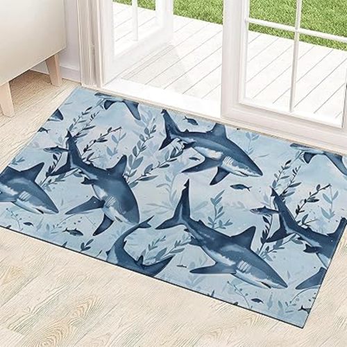 Shark Indoor Door Mat 29.5x17in,Non Slip Backing Ocean Blue Sharks Floor Mats,Non Woven Entryway Rug,Welcome Rugs Decor,for Entrance Inside Porch Bedroom Kitchen,Practical Doormats Gifts