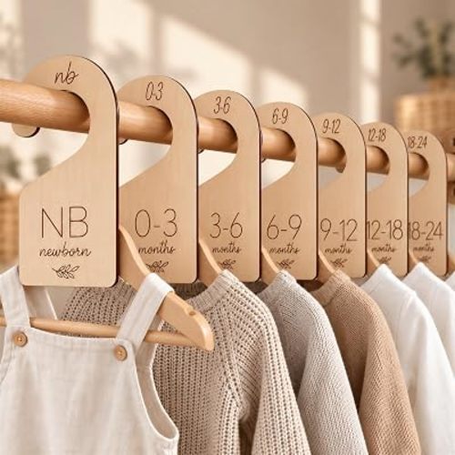 Beautiful Wooden Baby Closet Dividers Set of 7 - Newborn to 24 Months