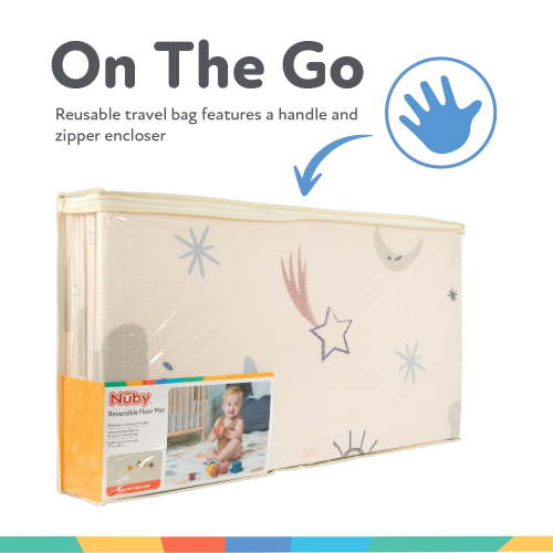 Nuby Reversible & Foldable Baby Playmat, Stars and Sky Design, 77"x58", Non-Slip, Easy Clean
