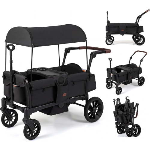 INFANS Wagon Stroller for 2 Kids, Foldable Wagon Cart with Adjustable Handle Pull Bar, Removable Canopy, Footwell, Snack Tray, Harnesses for Infants Toddlers 6-36 Months - Walmart.ca