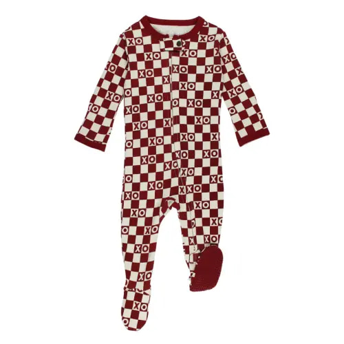 Crimson XO Checker | Organic Zipper Footie 0-3m