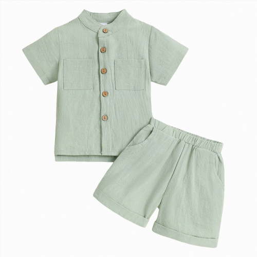 Toddler Baby Boy Shorts Set Summer Clothes Cotton Linen Short Sleeve Button-up Shirt and Shorts Spring Outfit