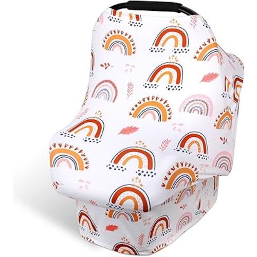 Rquite All-in-1 Car Seat Cover Baby, Carseat Covers for Girl Boy, Stretchy Soft Infant Car Seat Cover, Multi-use Baby Carrier Cover, Car Seat Canopy, Stroller Sun Shade, Nursing Breastfeeding Cover