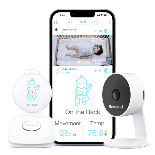 Sense-U Smart Baby Monitor 3+Camera, Audio, Video Baby Monitor That Notifies You for No Abdominal Movement, Rollover, High/Low Temperatures, Detected Motion, with Night Vision, 2-Way Talk, Long Range