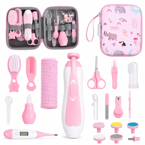 Byseng Baby Grooming Kit, 21 in 1 Infant Healthcare Set, Electric Nail Trimmer, Pink