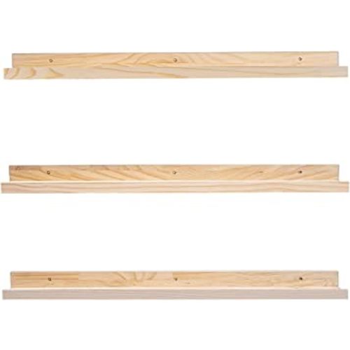 36 Inch Floating Shelves Natural Wood, Wall Mount Picture Ledge Wooden Wall Shelf Nursery Bookshelf for Bedroom, Living Room, Office, Kitchen, Set of 3 Same Dimensions
