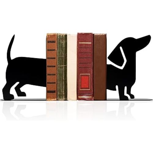 Dachshund Bookends Metal Dog Bookends Cute Dog Book Ends for Shelves Bookshelf Decorative Objects Home Office Desk Bookshelf Decor Dachshund Lover Gifts for Family(Black)
