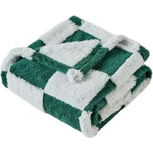 Fleece Baby Blanket for Boys 3D Checkerboard Design, Warm Cozy and Fluffy Infant Newborn Toddler Small Receiving Blankets for Crib Stroller, 30x40 Inches,Christmas Green