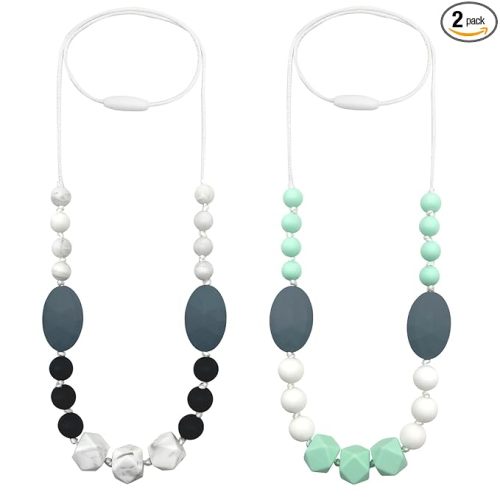 Silicone Nursing Necklaces for Mom to Wear, 2 Pack Chew Necklace for Sensory Kids, Breastfeeding Sensory Necklace for Boys, Girls to Reduces Anxiety