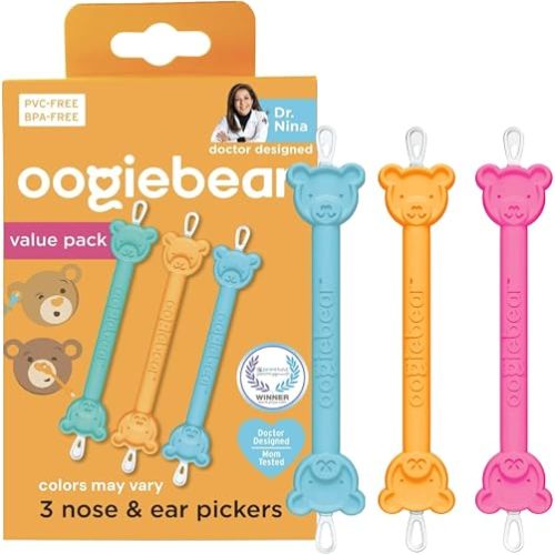 oogiebear: Baby Nose Cleaner & Ear Wax Removal Tool - Safe Booger & Earwax Removal for Newborns, Infants, Toddlers - Dual-Ended - Essential Baby Stuff, Diaper Bag Must-Have - 3 Pack with a Pouch