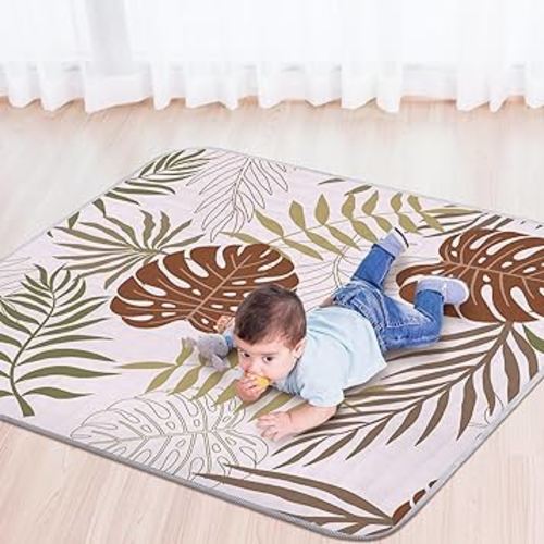 Funtery 43 x 43 Inch Boho Baby Play Mat Portable Crawling Washable Foldable Tummy Time Non Slip Baby Floor Large Playpen Mat for Infants Toddlers Floor Playpen Activity(Plant Theme)