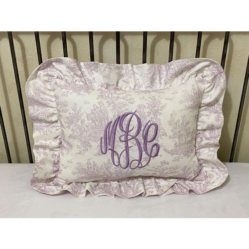 Lavender Toile Accent Pillow with Ruffle, Nursery Pillow, Bedroom Accent Pillow, Personalized Toile Pillow