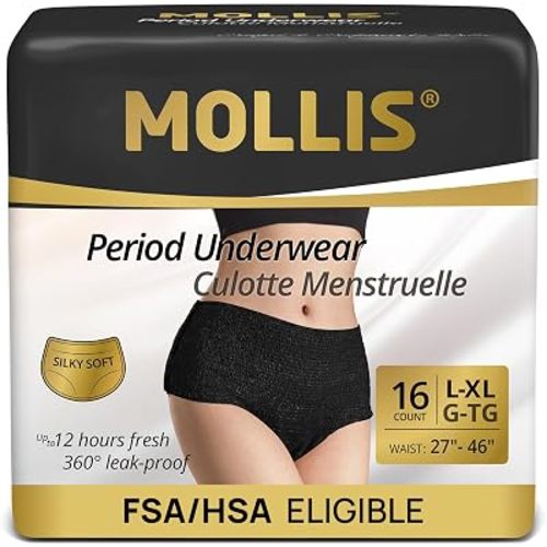 MOLLIS Disposable Period Underwear, Postpartum Panties, L/XL, Black, 16Ct