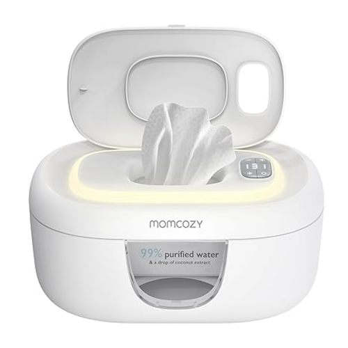 Momcozy Baby Wipe Warmer, Innovative Spring Design, Large Capacity Wipes Dispenser for 60-80pcs, Fast & Even Heating, 4 Modes of Temperature Heating Control, Diaper Wipe Warmer with Night Light, Grey
