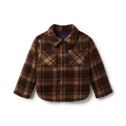 Boy Chocolate Cookie Plaid The Plaid Sherpa Shirt Jacket by Janie and Jack