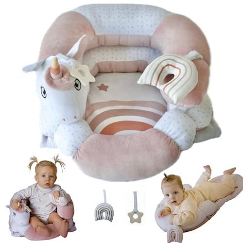 Aila+Aiden 2-in-1 Tummy Time Mat and Seated Support with Two Toys – for Newborns and Babies – Includes Detachable Cushion for Supervised Play & Head/Neck Development (Blush)