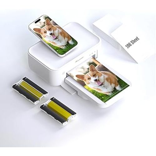 HPRT Photo Printer 4x6,+108Sheets&2ribbon,Instant Picture Printer for iPhone, Android, Smartphone,Portable Photo Printers for Home Use,Thermal Dye-Sublimation, AR Video Printing（White）