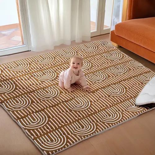 Mallify Soft Thicker Baby Mat for Floor 71"x59", Extra Large Baby Play Mat, Non-Slip Playpen Mat, Easy to Clean & Portable Playmat, Crawling Mat for Babies Toddlers, Activity Mat, Rainbow, Brown