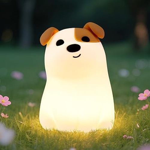 Squishy Puppy Night Light with RGB Mode 3 Brightness Adjustable Nursery Breastfeeding Nightlight Cute Novelty Smile Dog Animal Lamp Rechargeable Silicone Touch Bedside Lamp for Bedroom Dorm Decor