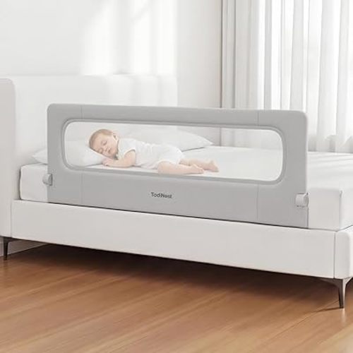 Folding Bed Rail for Toddlers, Baby Bed Rail Guard with Reinforced Anchor Safety System, Toddler Bed Rails for King Size Beds, Twin, Full, Queen (Grey, 59" L x 21.6" H)