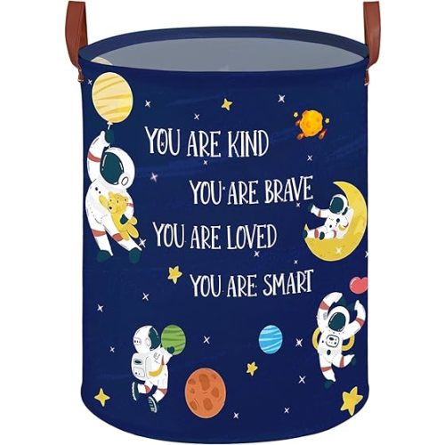 Space Decor for Boys Room Basket -Astronaut Decor Baby Hamper,Planets Stars Kids Toy Basket Storage Bin, Outer Space Blue Laundry Hamper (Space-Astronaut)