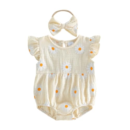 Newborn Baby Girl Clothes Ruffle Sleeve Solid Smocked Bubble Romper Jumpsuit Bow Headband Cute Summer Clothes