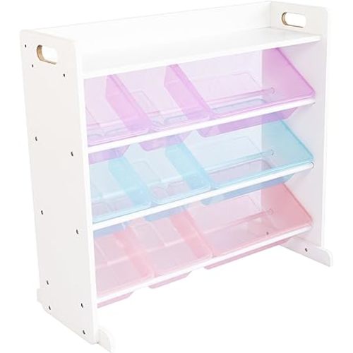 Humble Crew Toy Storage Organizer with Top Shelf and 9 Removable Bins, White/Purple/Pink/Blue – Toddler Bookshelf with Toy Organizer - Modern Toy Rack Ideal for Kids' Rooms, Playrooms, and Nurseries