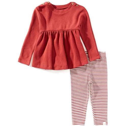 Burt's Bees Baby Girls Organic Cotton Dolman-Sleeve Solid Thermal Tunic Top & Striped Jersey Leggings Set