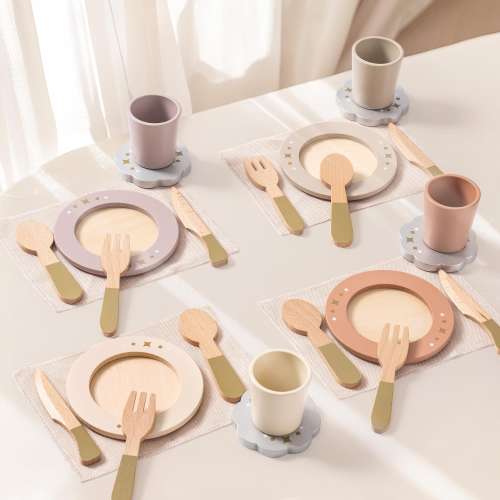 29PCS Wooden Play Kitchen Dishes Set for Toddlers Boys Girls Montessori Pretend Play Gift