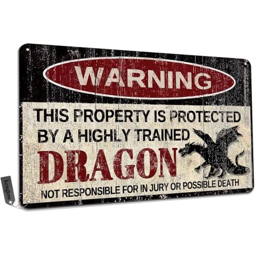 Vintage Dragon Metal Sign Yard Sign Outdoor Home Wall Decor | Warning This Property is Protected by Highly Trained Dragon