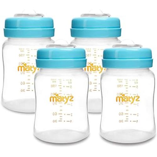 Matyz 4-PACK Wide Mouth Breast Milk Storage Containers With Lids (Blue, 6oz Each) - Freezer Safe Breastmilk Storage Bottles - Breast Pump Accessories For Medela Spectra Avent Breast Pumps