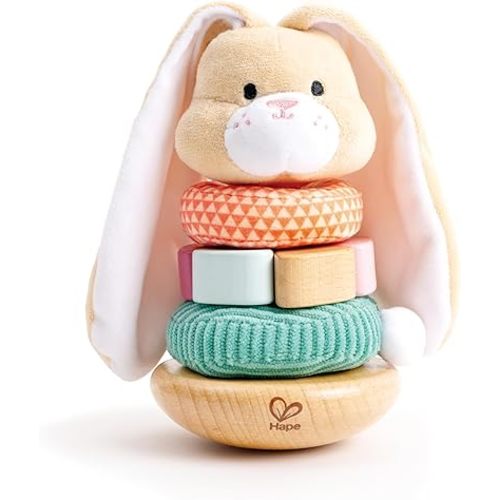 Hape Bunny Stacker|Wooden Stacking Rings|Wobble Learning Tower Developmental Toy, for Babies 10 Months+