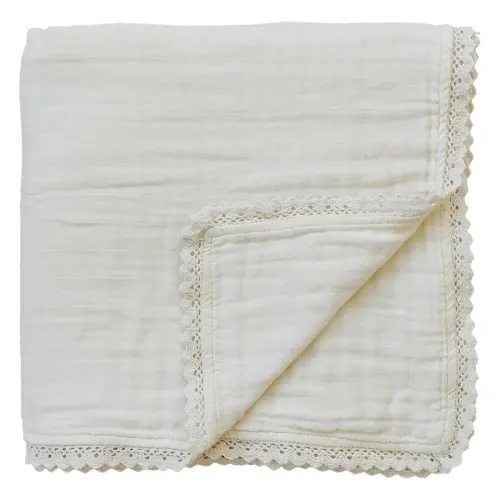 Cream Lace Muslin Quilt - Mebie Baby - Toddler Quilt, 4-Layer Cotton – Project Nursery