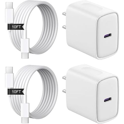 iPhone Duo 18 17 16 15 Charger 2+2Pack USB C Charger Block with 10FT Cable