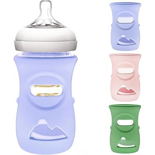 3 Pack Silicone Sleeve for Philips Avent Glass Bottle - Shatter Proof Natural Silicone Bottle Sleeve for Anti Colic Baby Bottles 8 oz & 4 oz - Anti Flow Sleeve for Infant Bottles
