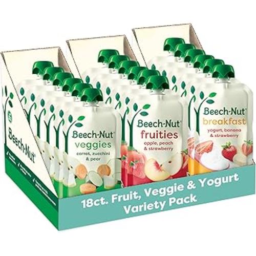 Beech-Nut Baby & Toddler Food Favorite Flavors Pouches Variety Pack, Fruit Veggie and Whole Milk Yogurt Purees, Baby Pouch Puree Starter Pack, 3.5oz (18 Pack)