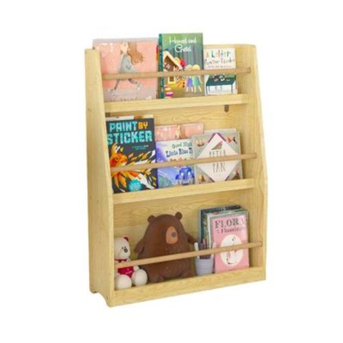 3‑Tier Kids Front‑Facing Bookshelf, Toddler Book Display Rack with Wooden Anti‑Fall Rails, Children Book Organizer for Playroom Nursery Bedroom